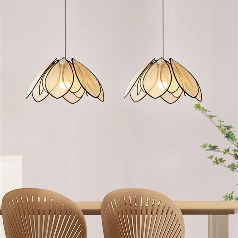 Afralia™ Rattan Petal Pendant Lights: Japanese Style Homestay Lighting for Living Room