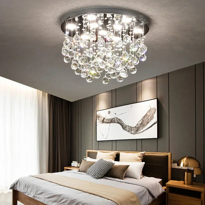 Afralia™ LED Crystal Ball Ceiling Chandelier | Modern Living Room Hanging Light