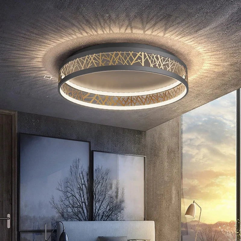 Afralia™ Modern Hollow Out Black Gold LED Ceiling Light Fixture for Stylish Home Decor