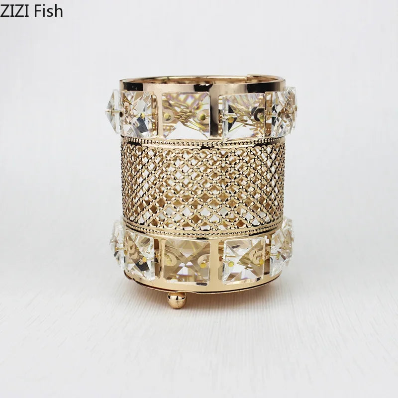 Afralia™ Gold Plated Hollow Glass Jar: Elegant Makeup Brush & Pen Holder