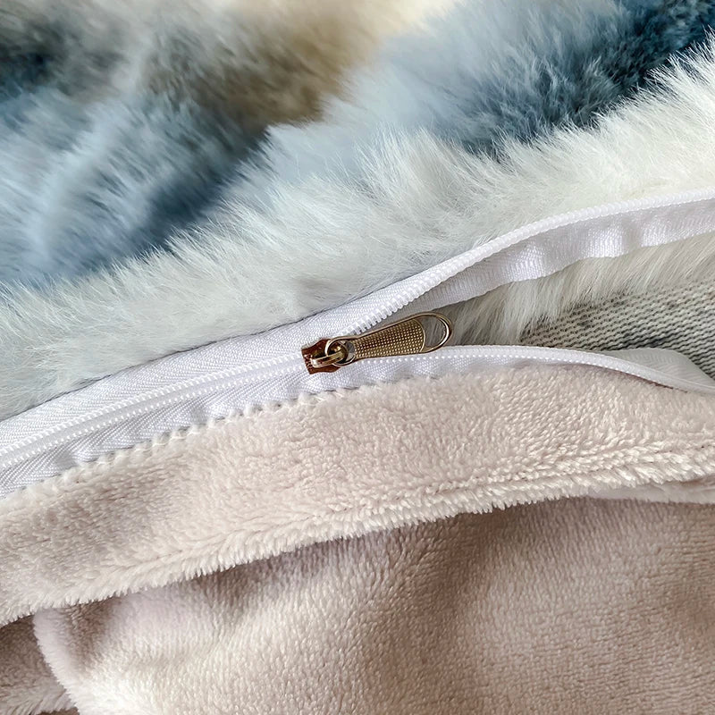 Afralia™ Gradient Faux Rabbit Fur Bedding Set - Warm Luxury Plush Duvet Cover & Quilt Sets