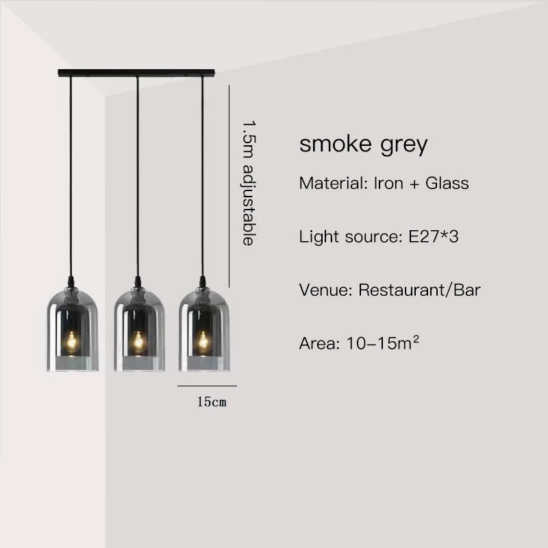 Afralia™ Smoke Grey Glass Chandelier for Living room Bedroom Kitchen Coffee Shop Light