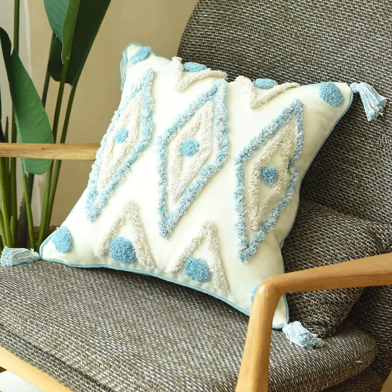 Afralia™ Boho Blue Diamond Moroccan Cushion Cover 45x45cm Home Decor