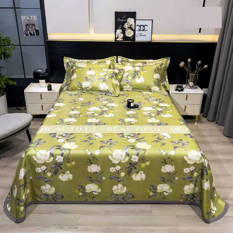 Afralia™ Multicolour Floral Patchwork Satin Bed Cover Set for Smooth Summer Comfort