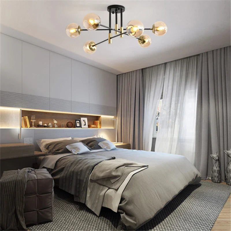Afralia™ Glass Ball LED Chandelier Ceiling Light for Living Room and Kitchen