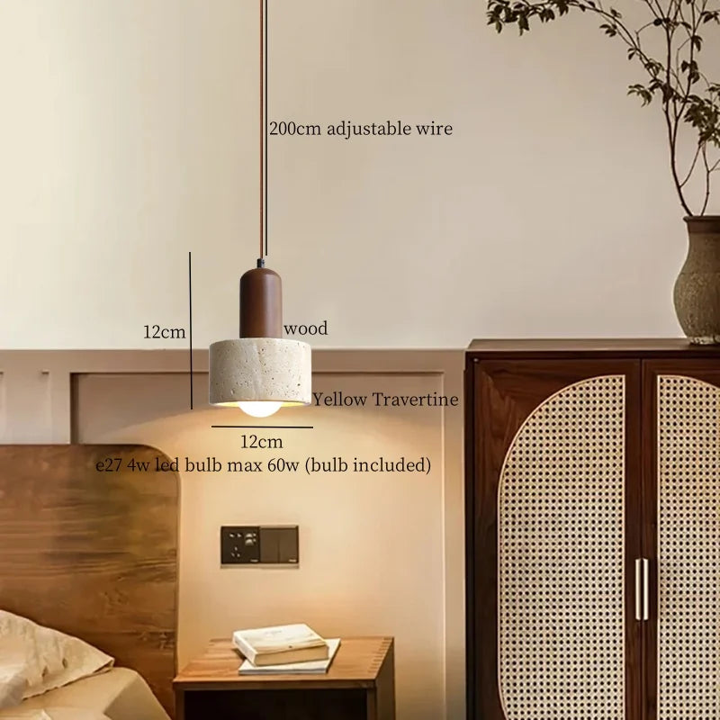 Afralia™ Yellow Travertine Wabi Sabi LED Pendant Lights for Bedroom Living Room