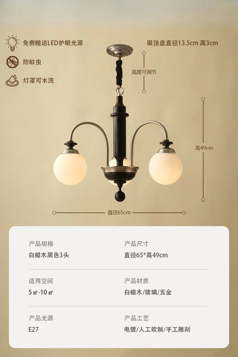 Afralia™ Vintage Medieval Magic Bean Chandelier LED E27 Solid Wood Pendant.