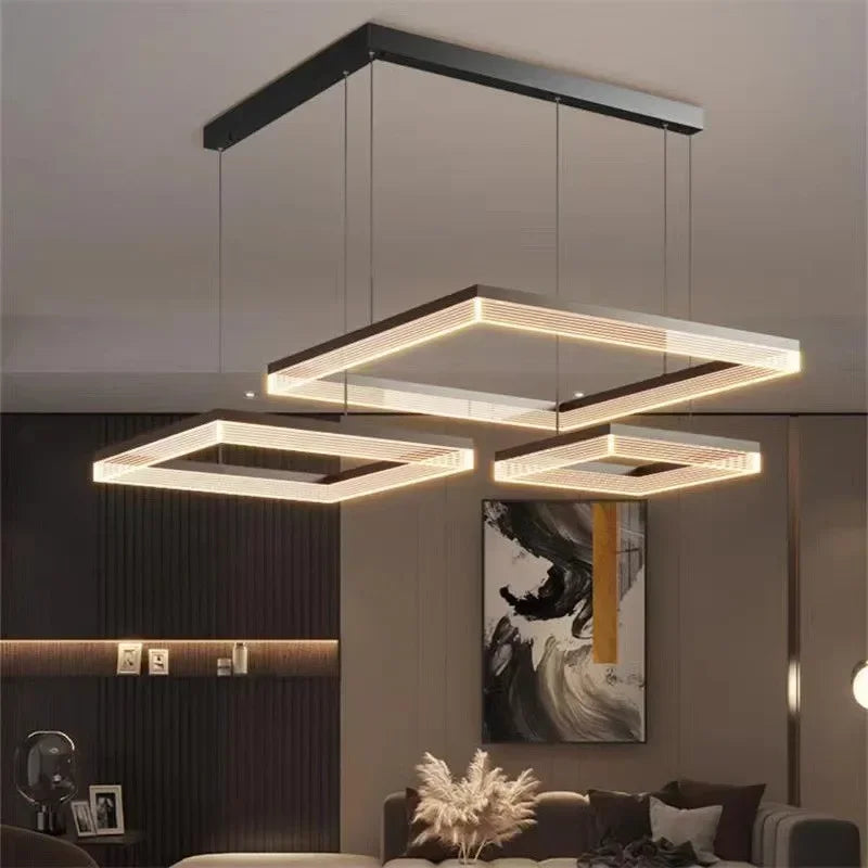 Afralia™ Nordic Black Square LED Chandelier: Dimmable Modern Lighting for Living Room, Bedroom