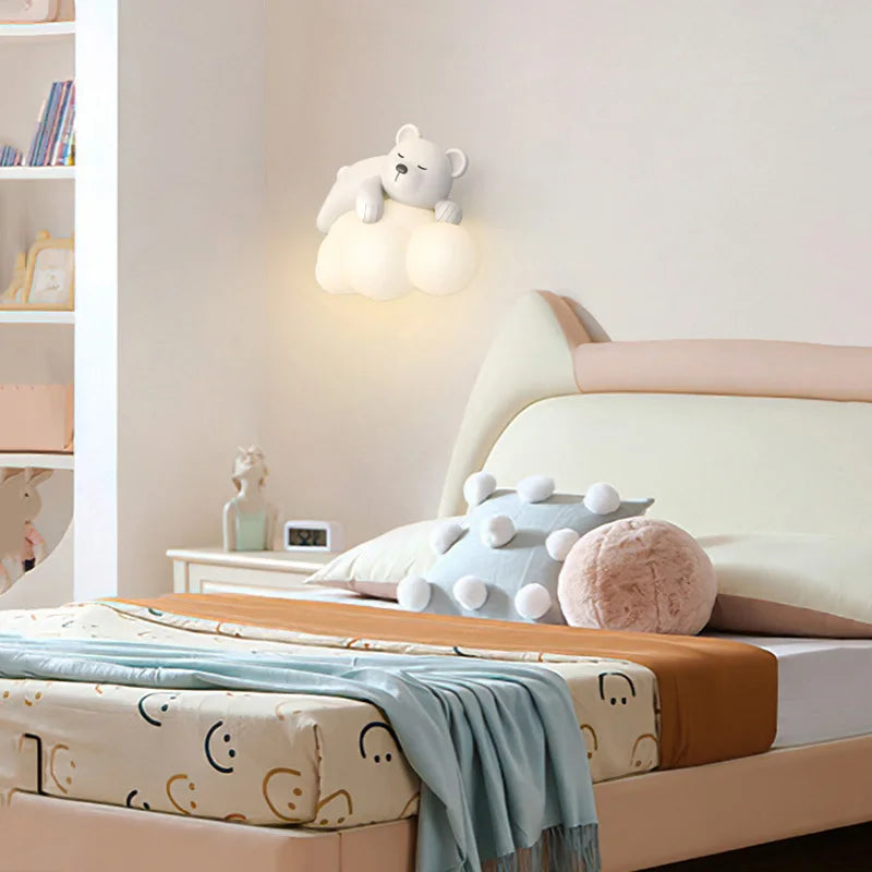 Afralia™ Cloud Bunny Lamp: Kids' Room White Wall Light, Bedside Night Lamp