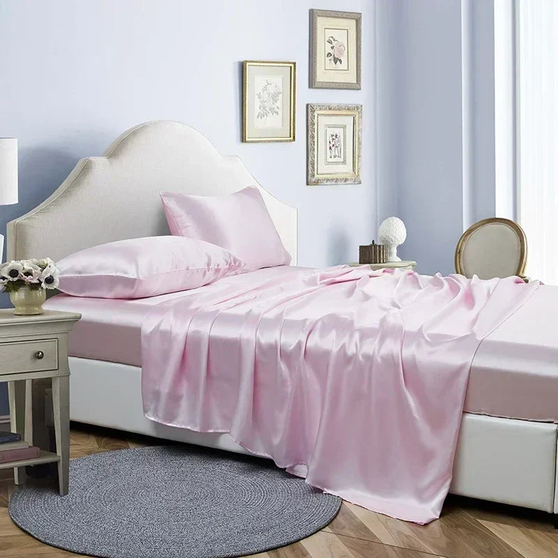 Afralia™ Satin Queen/ King Bed Sheets Set - Luxurious, High Quality, Solid Colors