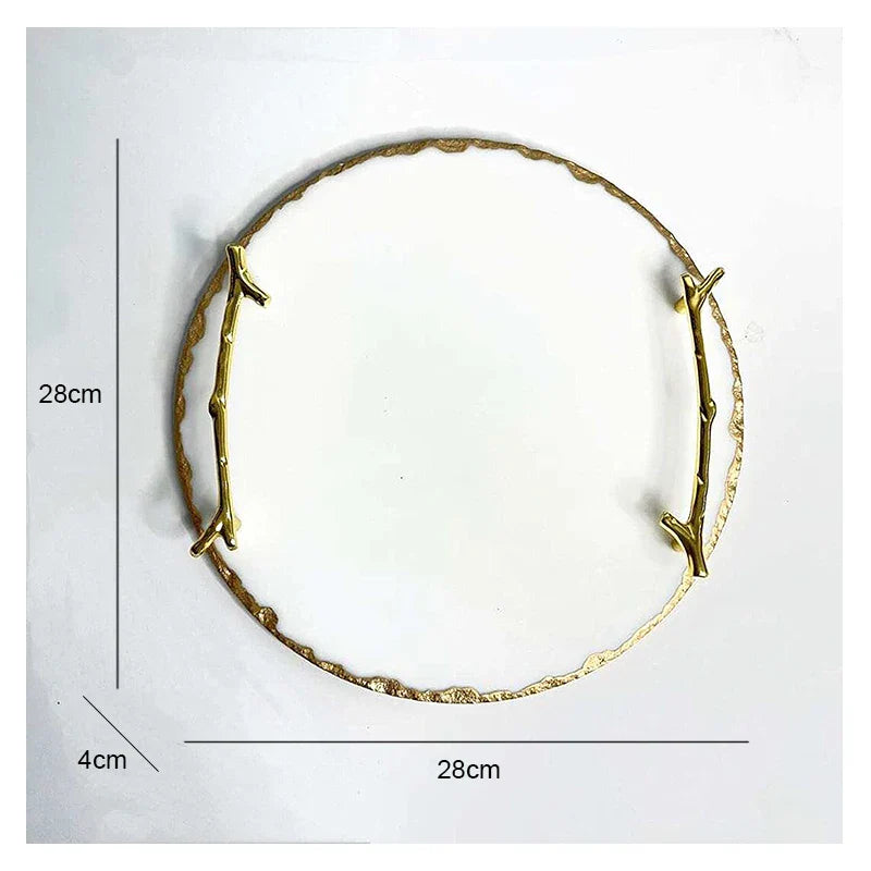 Afralia™ Marble Tray with Gold Handles, Vanity & Serving Tray for Jewelry, Counter, Nightstand