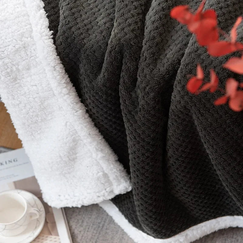 Afralia™ Pineapple Grid Plush Double-Layer Blanket for Cozy Winter Nights