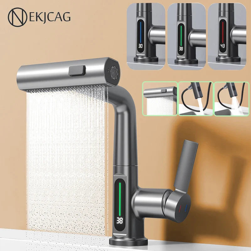 Afralia™ Digital Display Waterfall Basin Faucet with Temperature Control