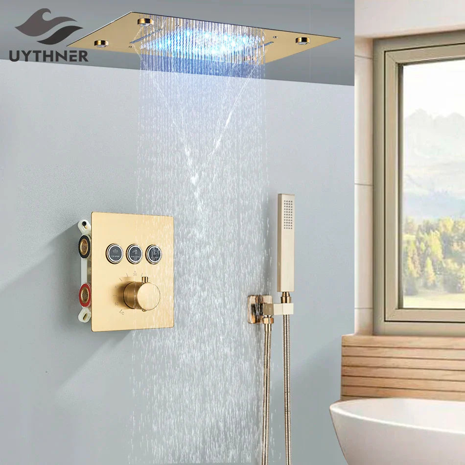 Afralia™ 3-Way Shower System with Rainfall Waterfall Head and Bathtub Mixer Tap.