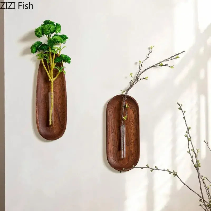 Afralia™ Wooden Wall Mounted Vase Pots for Living Room Decor