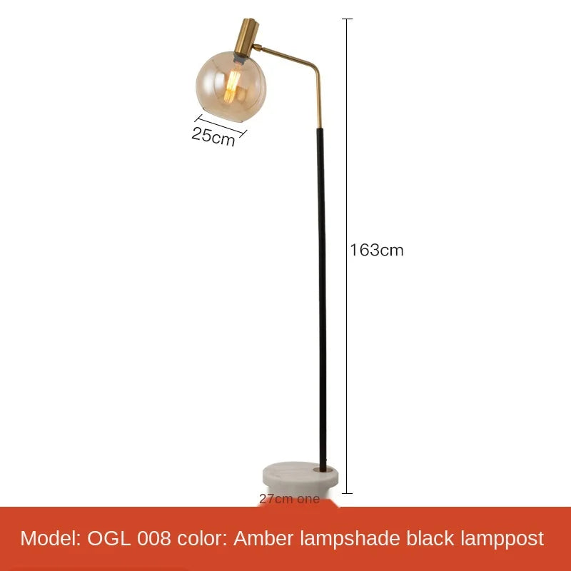 Afralia™ Modern LED Standing Glass Lamp for Living Room, Bedroom, Study - Black Gold White Metal Marble Floor Lights