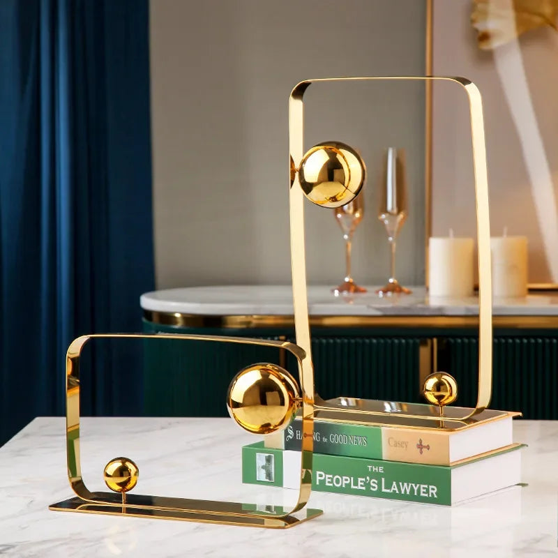 Afralia™ Golden Ball Cube Stainless Steel Sculpture - Home Decor Ornament