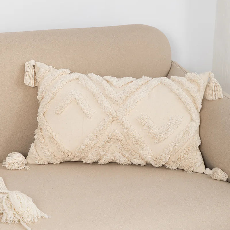 Afralia™ Geometric Tufted Fringed Cushion Cover for Stylish Home Decor