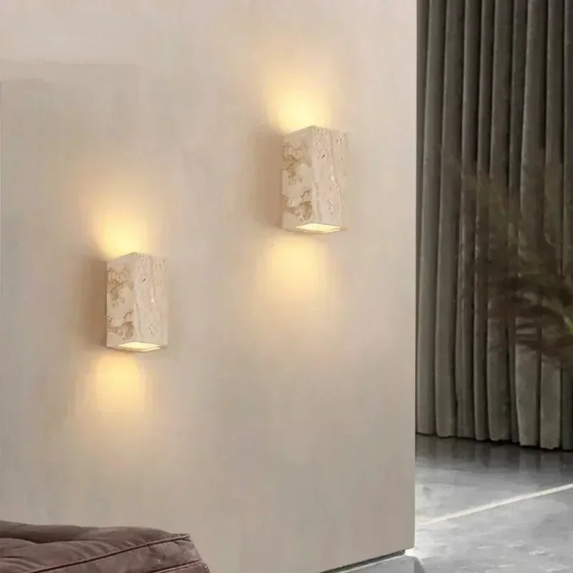 Afralia™ Yellow Travertine Stone Wall Sconce for Indoor/Outdoor Decor & Ambiance