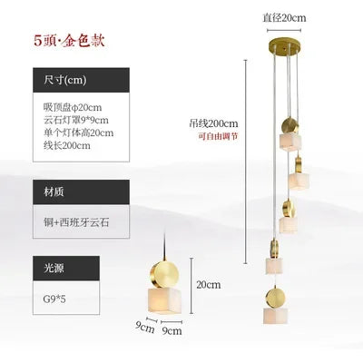 Afralia™ Marble Long Chandelier Modern Minimalist Villa Living Room Loft Duplex Copper Lighting
