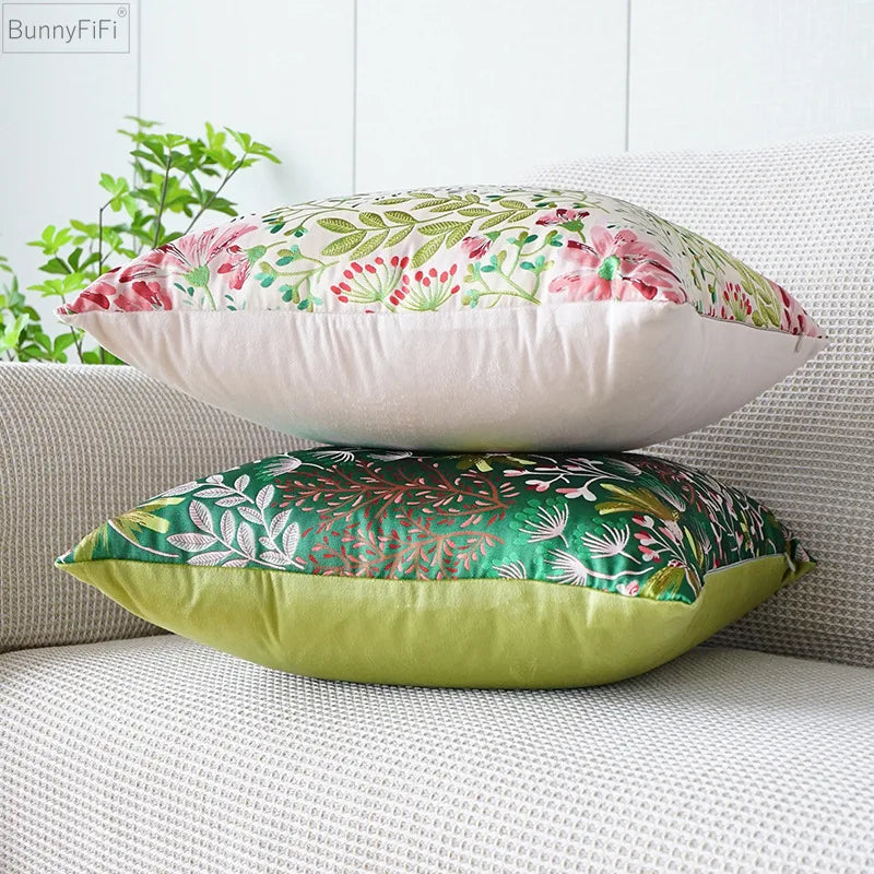 Afralia™ Jacquard Floral Pillow Cover 45x45cm Pink Green Blue Soft Smooth Touch