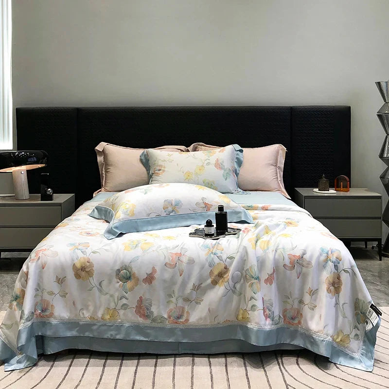 Afralia™ Lyocell Fiber Flowers Summer Quilt Bedding Set - Soft & Silky Comforter with Bed Sheet