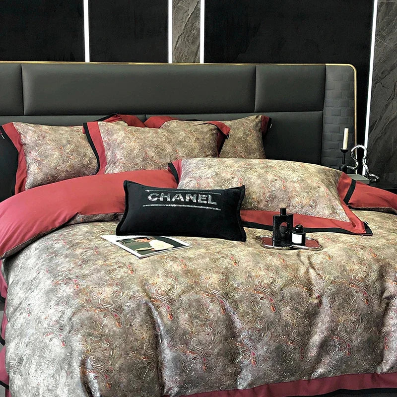 Afralia™ 100S Egyptian Cotton Print Bedding Set for Queen King Ru Size