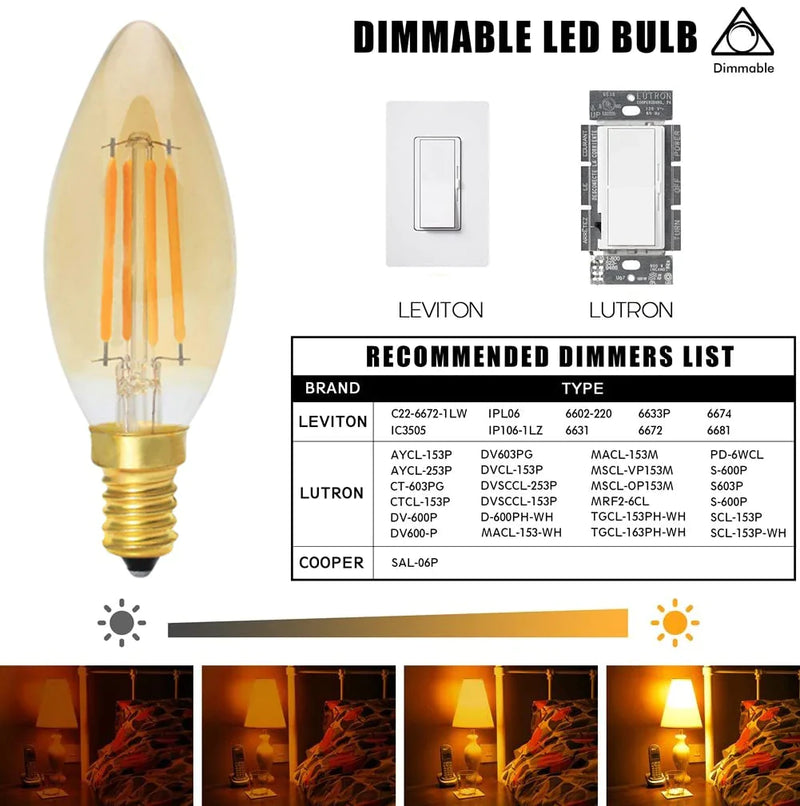 Afralia™ Retro LED Filament Bulbs Dimmable C35 4W Warm White 2200K Amber Glass Candle Lamp