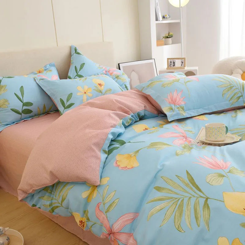 Afralia™ Floral Cotton King Size Bedding Set: Duvet Cover, Bed Sheets, Quilt Cover, Pillowcase