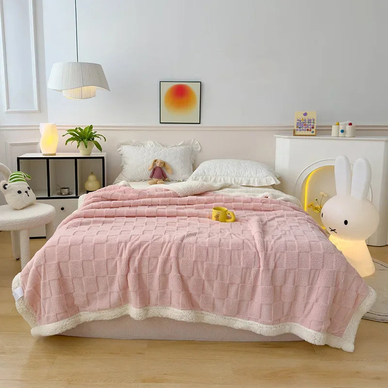 Afralia™ Checkerboard Lambs Wool Blanket, Cozy & Soft Throws for Sofa & Bed
