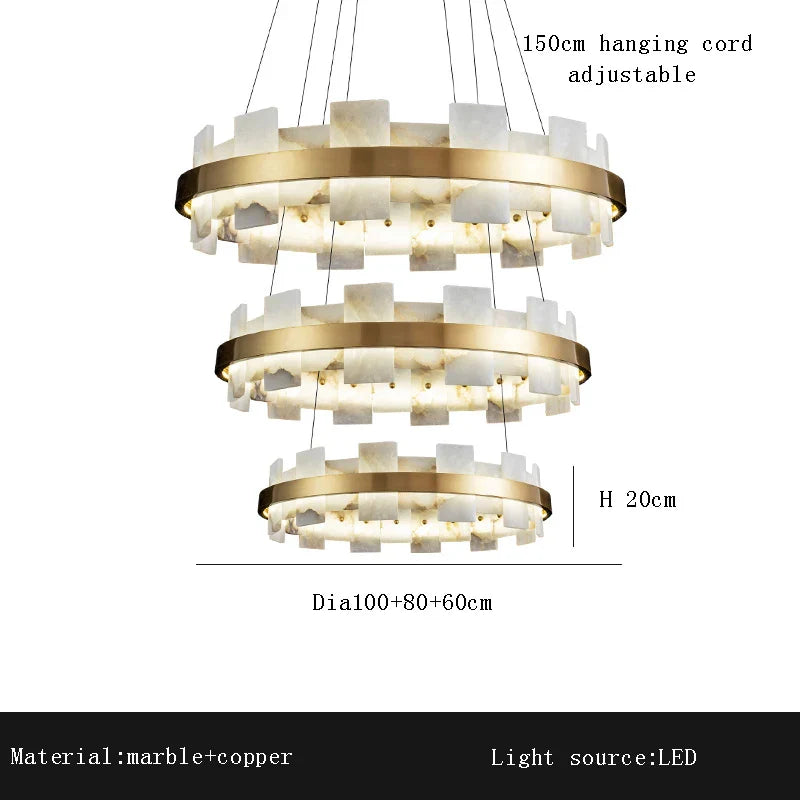 Afralia™ Luxury Marble LED Chandelier: Modern Round Ring Suspension Lamp for Bedroom