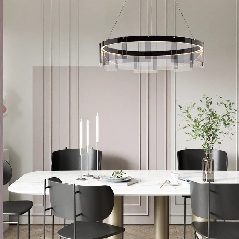 Afralia™ Glass Circle LED Pendant Light: Stratos Luxury Chandelier for Kitchen Island