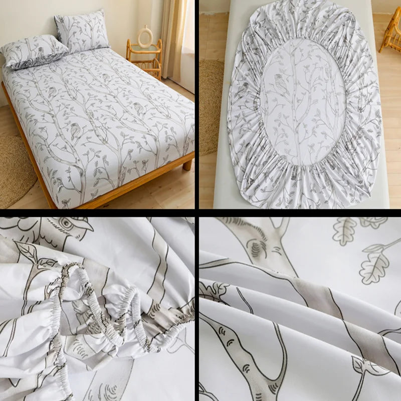 Afralia™ Flower Printed Bedding Set: Fitted Sheet, Quilt Cover, 2 Pillowcases - Twin, Full, Queen, King