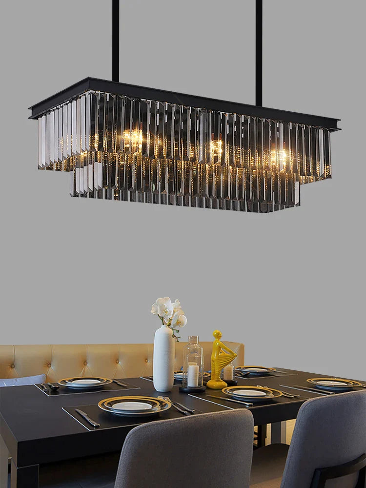 Afralia™ Crystal Pendant Light: Black Rectangular Dining Room Fixture, American Style Retro Design