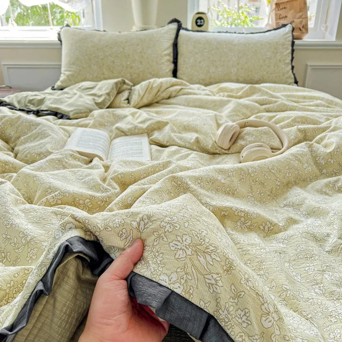 Afralia™ Wrinkled Yarn Lace Bedding Set: New Printed Cotton Duvet Cover Kit for Double Bed