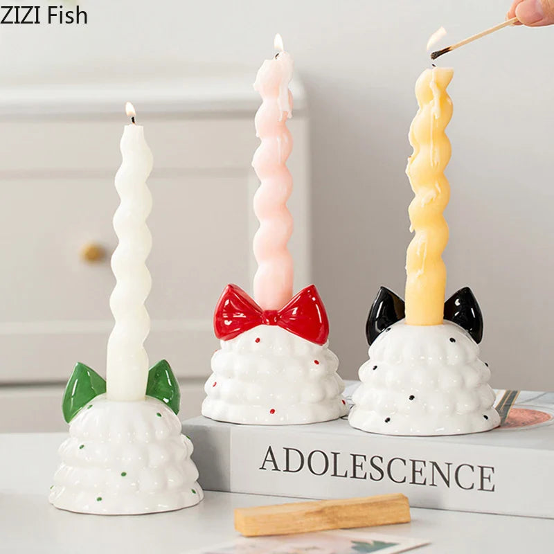Afralia™ Bowknot Tree Candle Holder Xmas Ornaments Ceramic Table Decoration