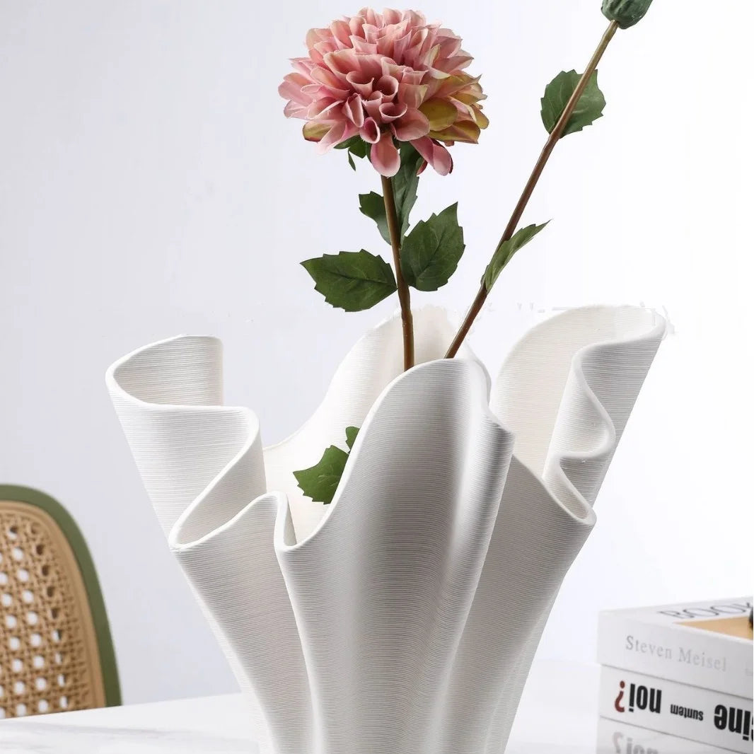 Afralia™ Geometric Pleated Ceramic Flowerpot & Vase Set for Home Decor
