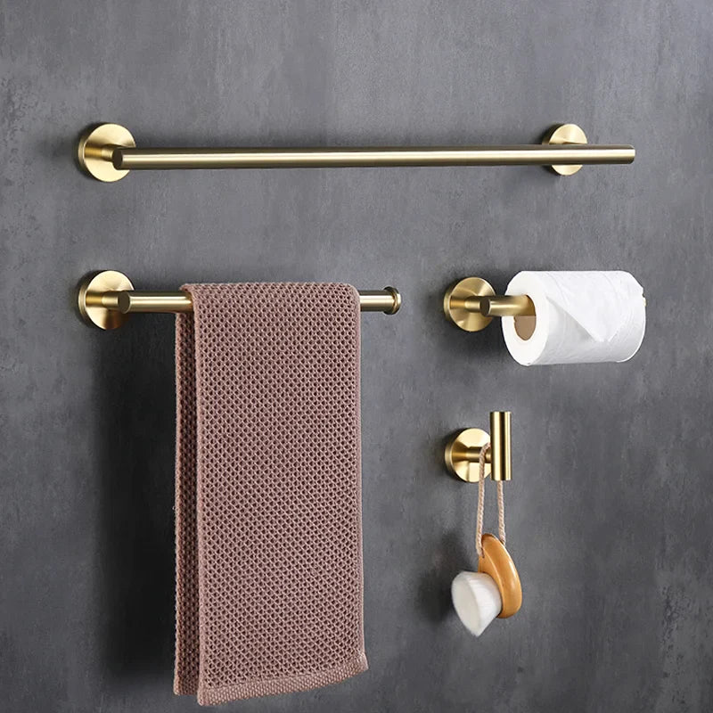 Afralia™ Brushed Gold Bathroom Accessories Set Hand Towel Bar Rack Toilet Paper Holder