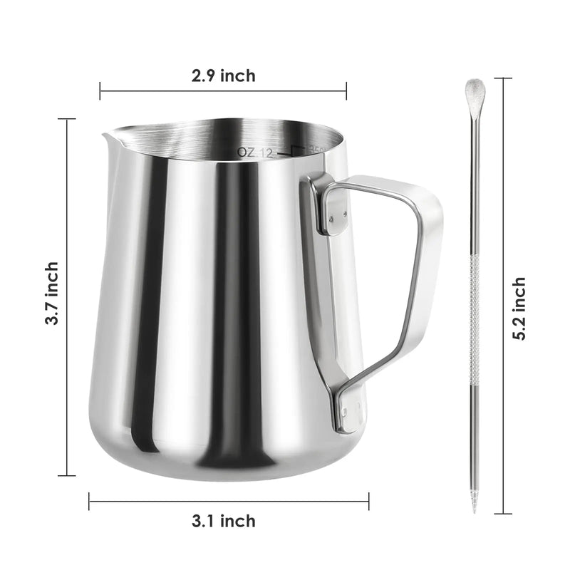 Afralia™ Stainless Steel Milk Frothing Pitcher 12oz with Decorating Pen