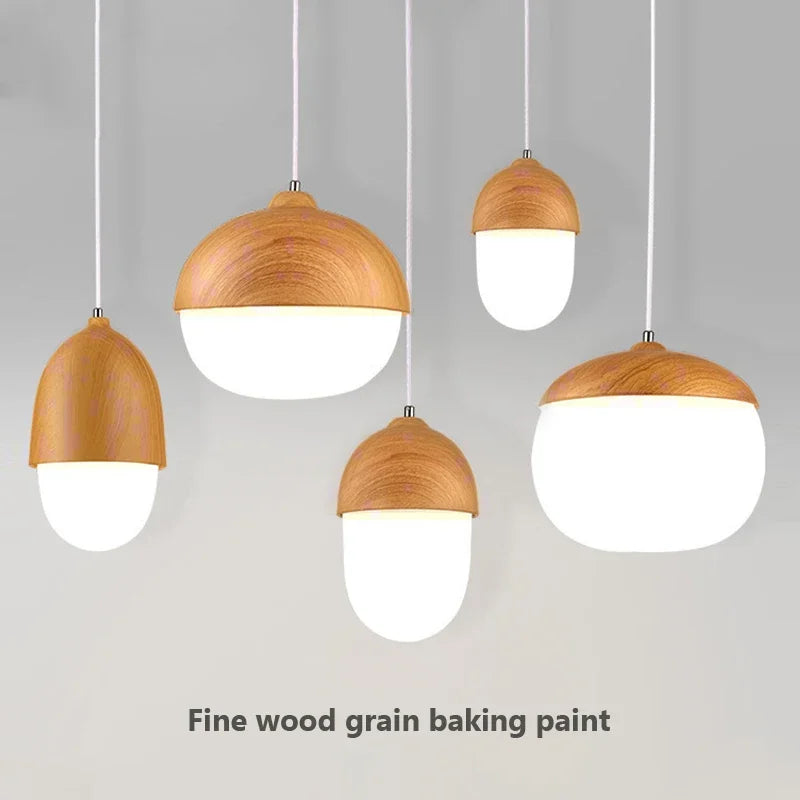 Afralia™ Wood Grain Pendant Light Nut | Single Head Iron Fixture for Home Dining Room