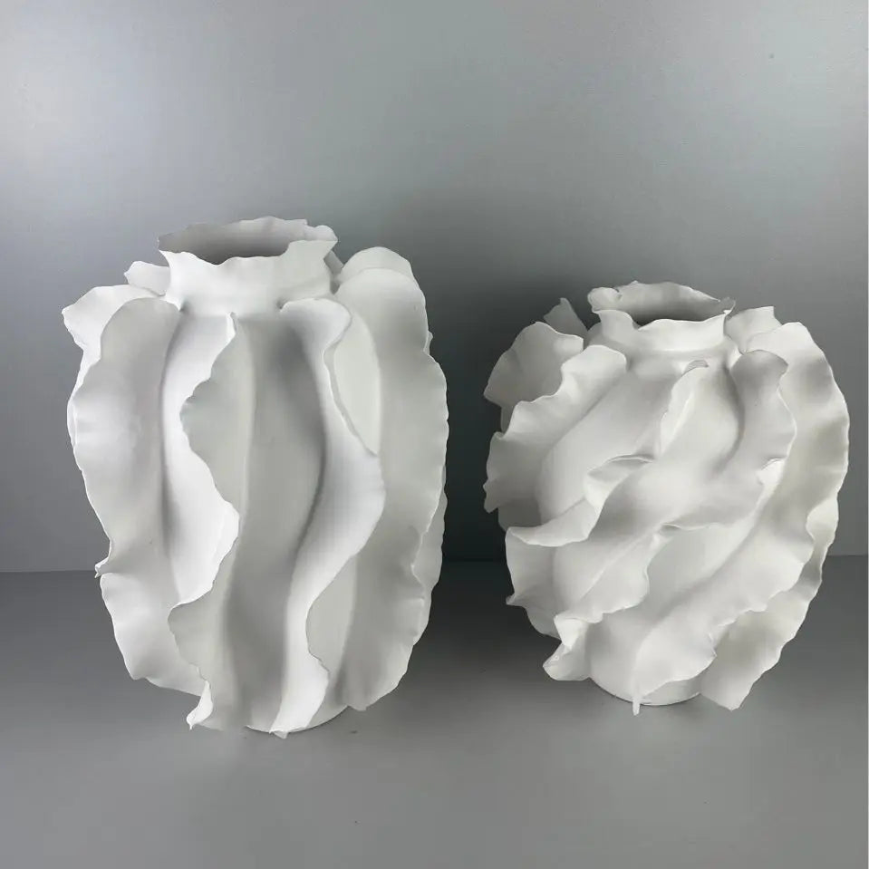 Afralia™ White Ceramic Wavy Vase: Handcrafted Home Decor Floral Arrangement Accents