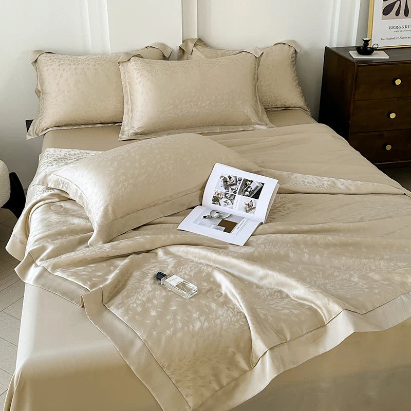Afralia™ Silky Soft Cool Champagne Jacquard Summer Comforter Blanket