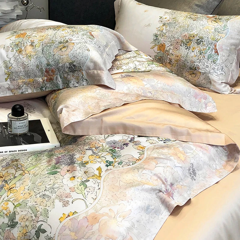 Afralia™ Flowers Plant Print Bedding Set: Luxe Lyocell Cotton Soft Silky Cool Duvet Cover Set
