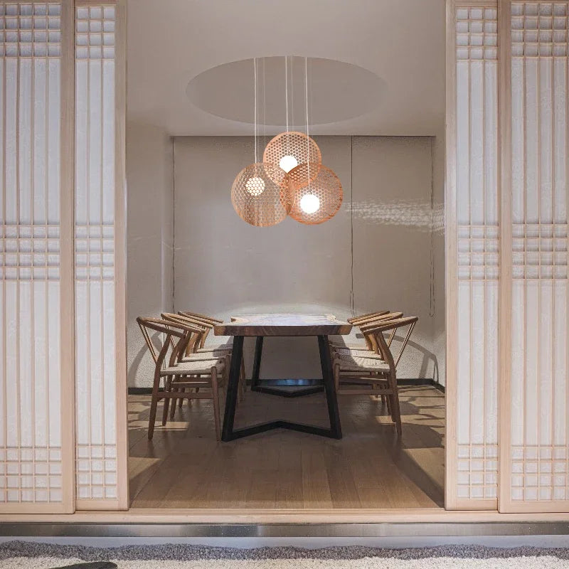 Afralia™ Modern LED Wooden Pendant Lights for Kitchen Office Bedroom Dining Room