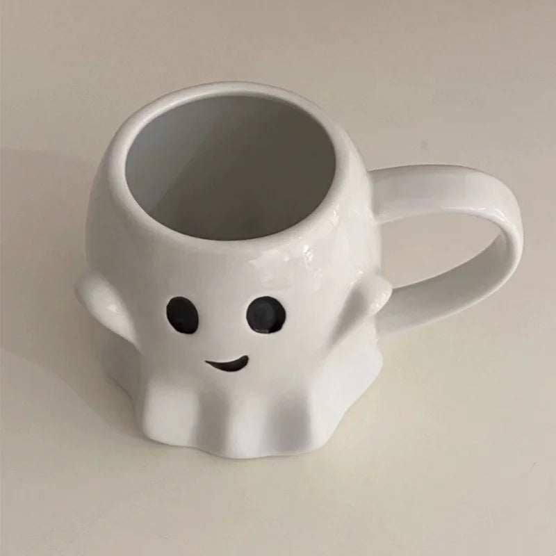 Afralia™ Cute Ghost Ceramic Mug Set for Coffee, Tea, and Milk