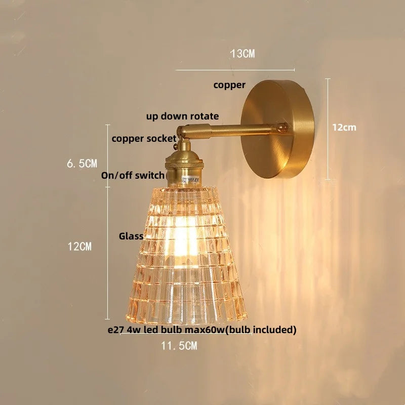 Afralia™ Amber Coffee Glass Wall Sconce Adjustable LED Mirror Light Vintage Loft