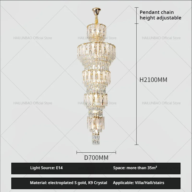 Afralia™ Duplex Villa Crystal Light Chandelier Spiral Staircase Building Elegant Transparency