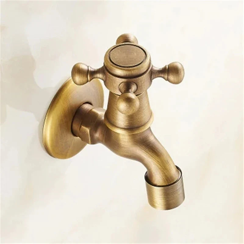 Afralia™ Antique Brass Garden Bibcock Tap Decorative Water Faucet for Bathroom and Outdoor Use