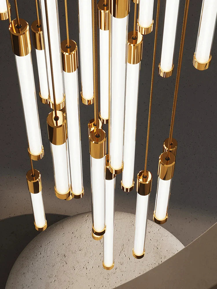 Afralia™ Golden Tube Chandelier: Modern Designer LED Staircase Light for Nordic Loft Apartment