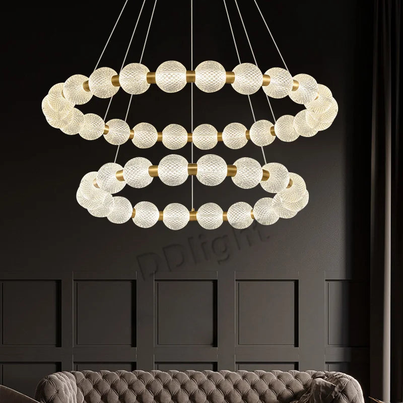 Afralia™ Modern Luxury Pearl Pendant LED Chandelier for Living Room and Bedroom